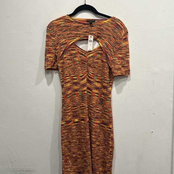 Anthropologie Current Air Short sleeve orange knit Cutout Mini Dress Small NWT - Picture 5 of 11